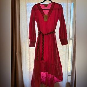 SD Collection Red Midi Dress with Bishop Sleeves